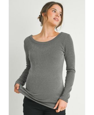 Maternity Scoop Neck Long Sleeve Ribbed Top