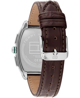 Men's Multifunction Dark Brown Leather Bracelet Watch, 36mm