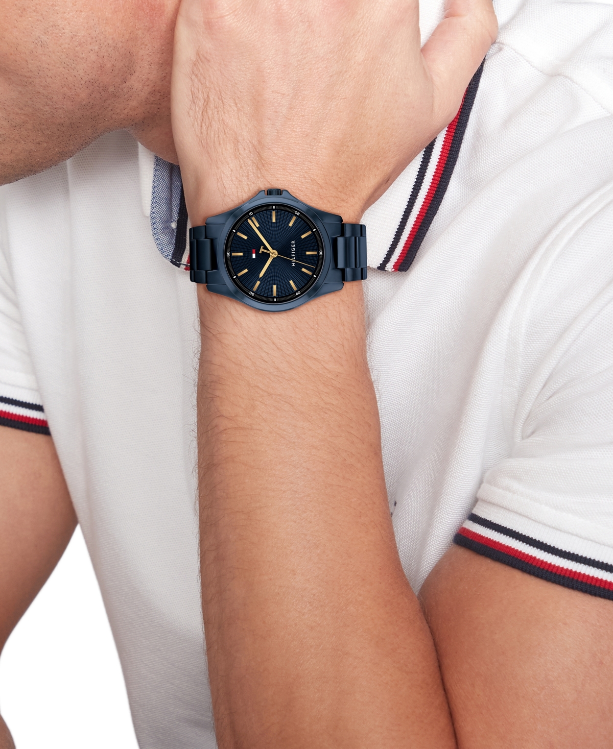 Tommy Hilfiger Men's Quartz Ionic Plated Blue Stainless Steel Bracelet Watch, 42mm