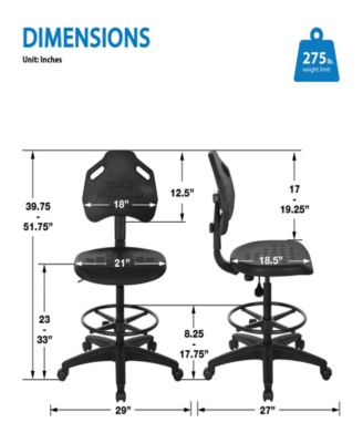 39.75" Metal Self Skinned Urethane Drafting Chair