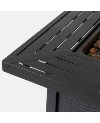 28inch Iron Square Propane Fire Pit Table Black 50000 BTU Adjustable Flame Outdoor Heater