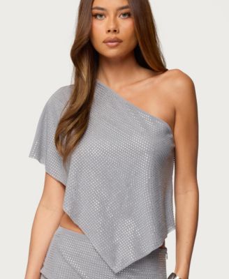 Women's Leanne Rhinestone One Shoulder Poncho Top