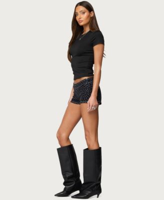 Women's Moirah Rhinestone Denim Micro Shorts