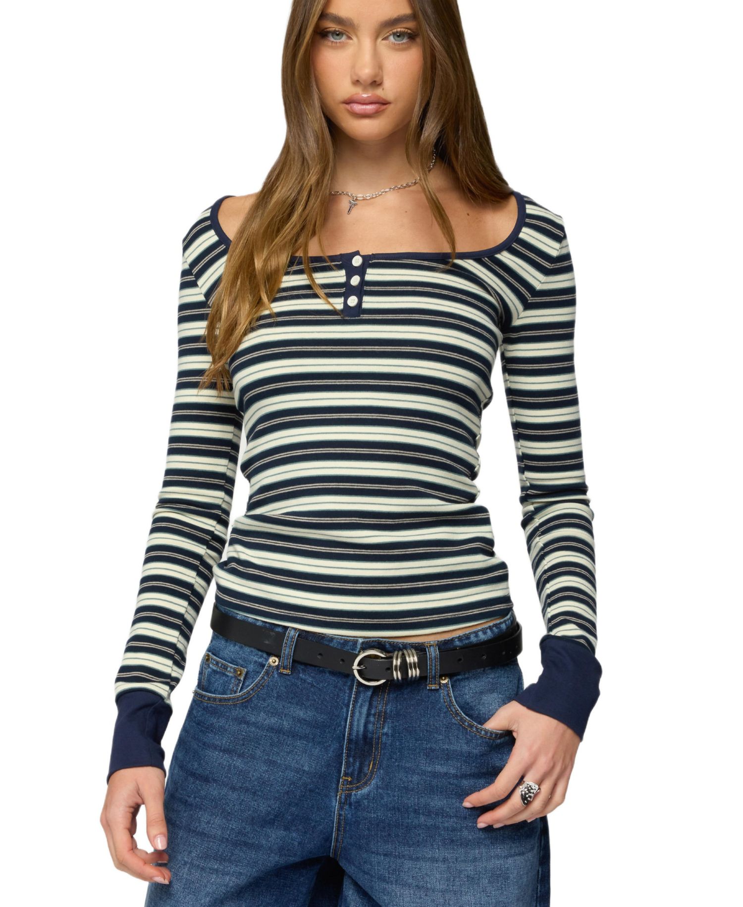 Women's Jaida Striped Henley Top