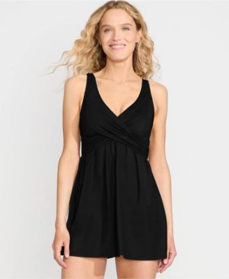 Women's Long SlenderSuit Wrap Mini Swim Dress One Piece Swimsuit