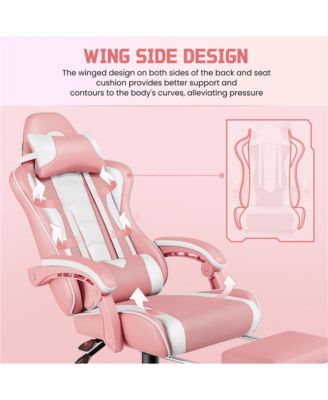 Products  Ergonomic Gaming Chair with High Back and Slide-Out Footrest Pink/White