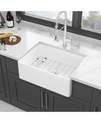 28x20x10inch White Ceramic Porcelain Single Bowl Rectangular Farmhouse Kitchen Sink with Stainless Steel Accessories