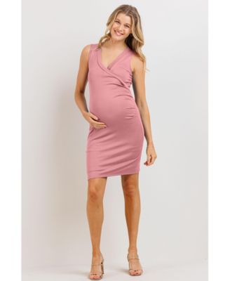 Maternity Sleeveless V Neck Wrap Fitted Nursing Dress