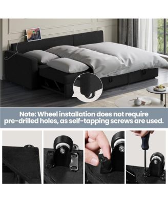 L-Shaped Reversible Sleeper Sectional Sofa with Chaise & USB & Type-C Ports Dark Gray