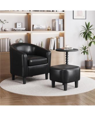 Contemporary Faux Leather Club Chair and Ottoman Set