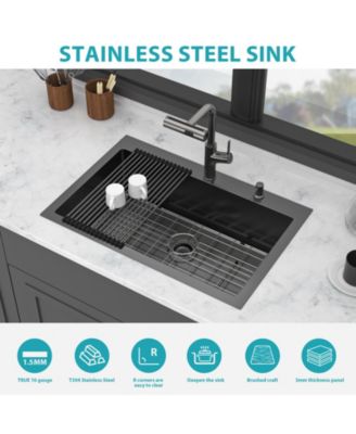 huluwat 30x22x10inch Gunmetal Black Kitchen Sink with Pull Out Faucet Soap Dispenser Stainless Steel