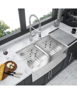 33x20x9inch Stainless Steel Farmhouse Kitchen Sink Double Bowl Apron Front 16 Gauge