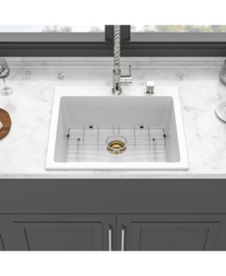 huluwat White Quartz Composite Kitchen Sink Drop In Single Bowl Granite