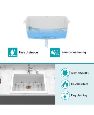 huluwat White Quartz Composite Kitchen Sink Drop In Single Bowl Granite