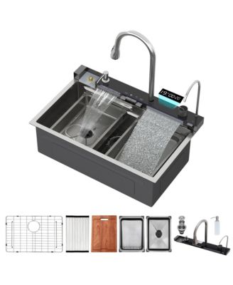 30x19x9inch Multifunction Single Bowl 16 Gauge T304 Stainless Steel Ledge Workstation Smart Top Mount Waterfall Kitchen Sink