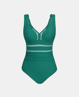 Women's V-Neck One-Piece Swimsuit with Adjustable Straps and Back Hook