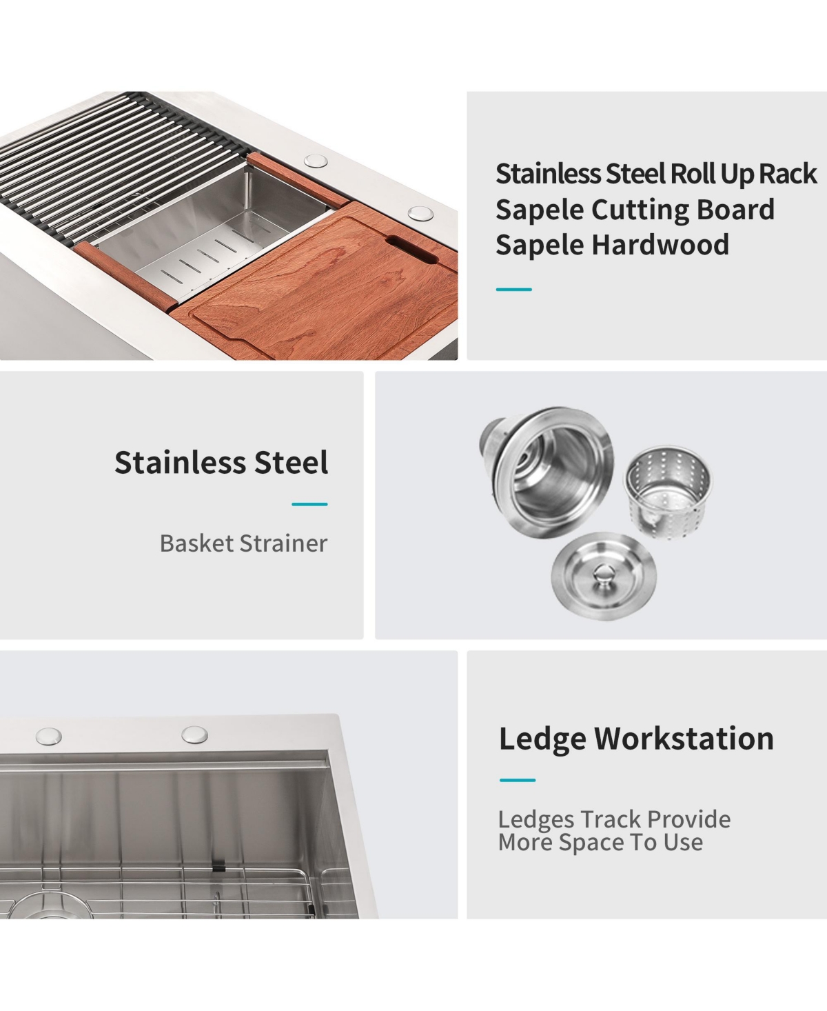 flynama 36x22x10inch Drop In Farmhouse Sink Workstation Stainless Steel Topmount Apron Front 16 Gauge