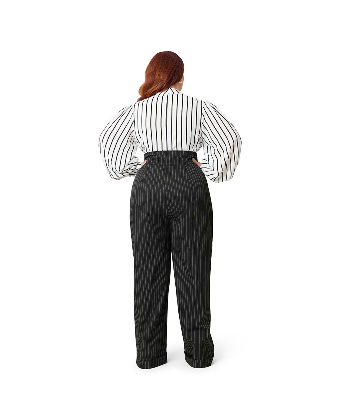 Женские брюки Unique Vintage Plus Size High Waist, цвет: Чёрный полосатый — фото 3