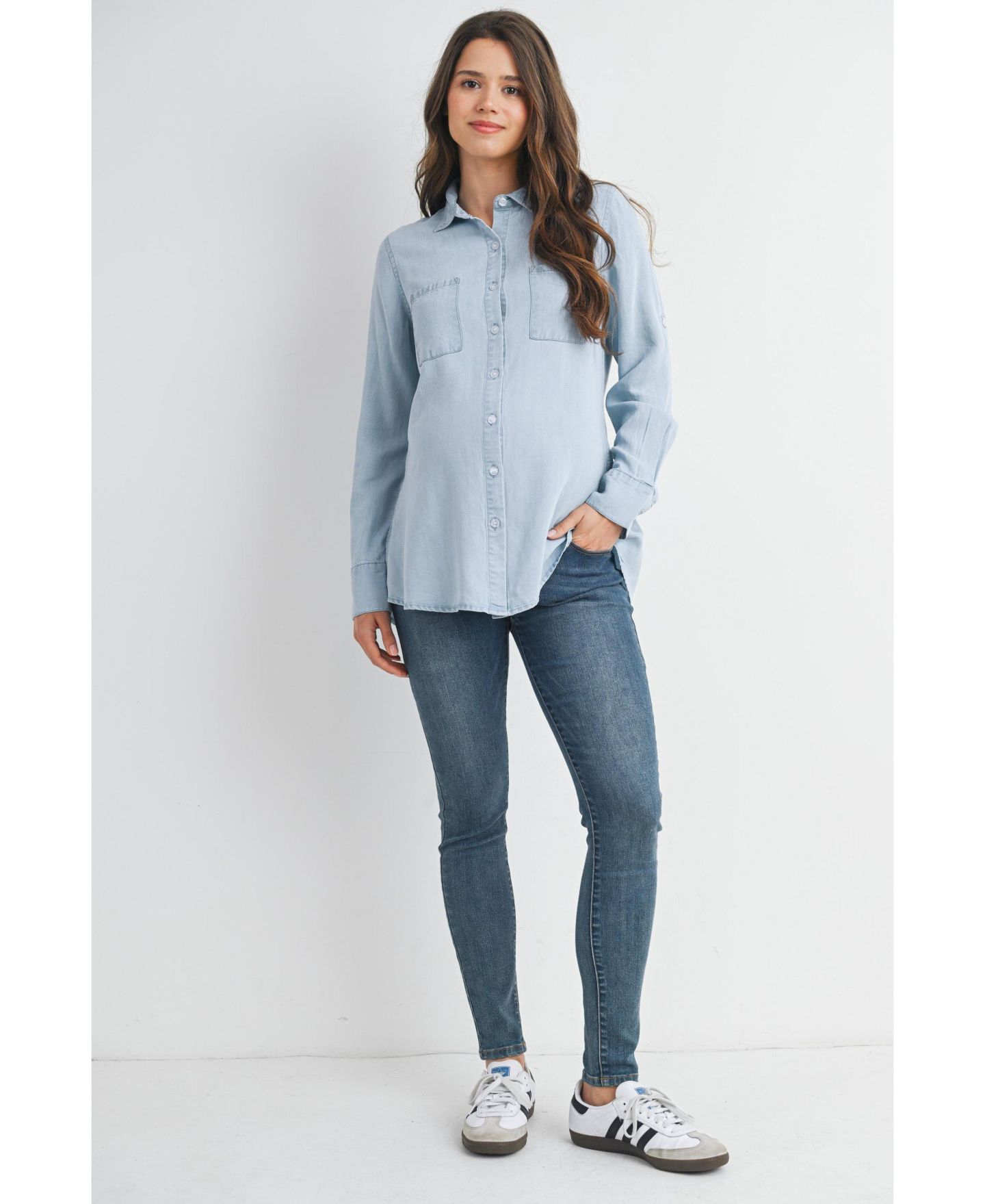 Женская рубашка Hello Miz Maternity Button Down Long Sleeve Nursing, цвет: Джинсовый — фото 4