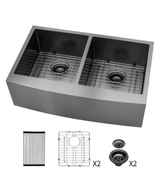 36x21x10inch Gunmetal Black Farmhouse Kitchen Sink Double Bowl Apron Front Stainless Steel