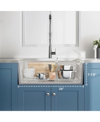 24x16inch White Fireclay Farmhouse Sink Apron Front Porcelain Ceramic Single Basin