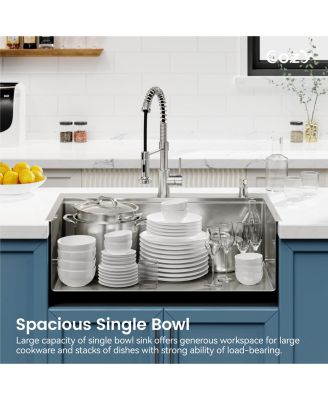 30inch Overmount Single Bowl Brushed 304 Stainless Steel Handmade Sink SS BR 08 with Cutting Board Colander Grid