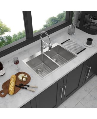 33x22x10 Inch Double Bowl 5050 Drop In Kitchen Sink 16 Gauge T304 Stainless Steel With Two 10 Inch Deep Basin