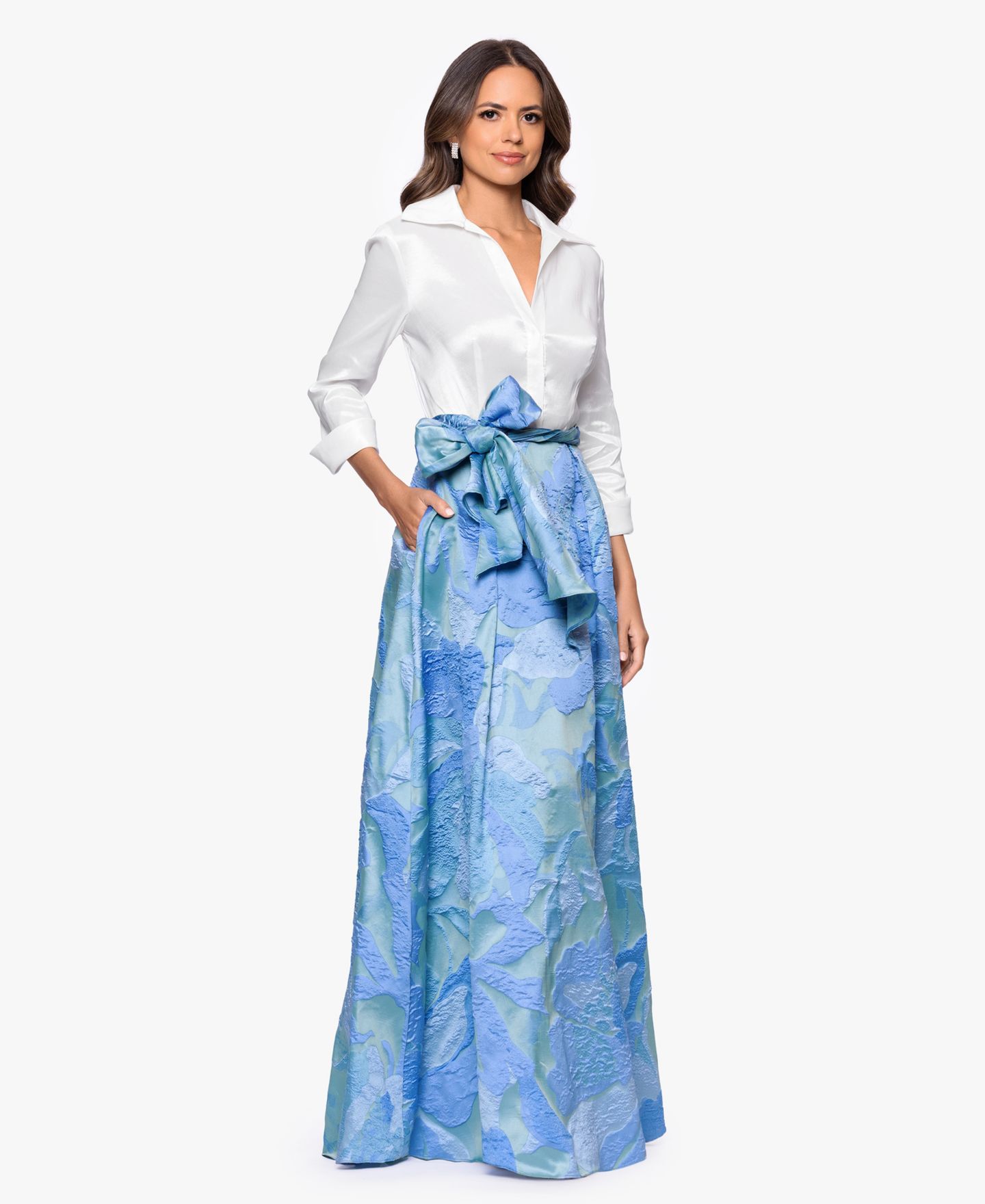 Женское платье Betsy & Adam Long-Sleeve Collared Shirt Dress, цвет: Белый / Синий — фото 3