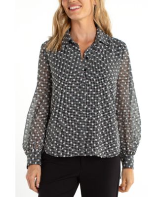 Petite Collared Button Front Blouse