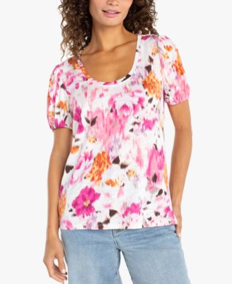 Petite Puff Sleeve Scoop Neck Top