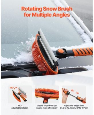 Snow Brush & Ice Scraper, 42" Extendable, 180° Pivoting Brush Head, Non-Slip Grip, For Cars/SUVs