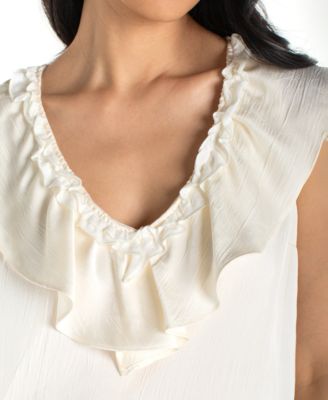 Women's Ruffle Front V-Neck Woven Top