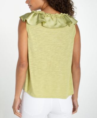 Women's Ruffle Front V-Neck Woven Top