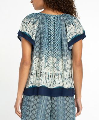 Women's V-Neck Woven Tie Front Top