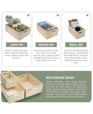 3 Piece Wood Crates - for Pantry Organizer Storage, Closet, Cabinet Organizers