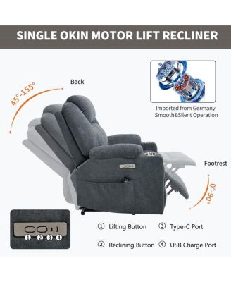 Power Lift Recliner Chair with Heat & Massage, USB & Type-C Ports, Heavy Duty Electric Recliner for Seniors