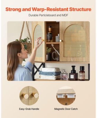 Wall Cabinet, 2 Doors, Adjustable Shelf, Over-Toilet Storage w/ Open Shelves