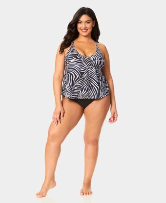 Plus Size Printed Easy Tri Tankini Top