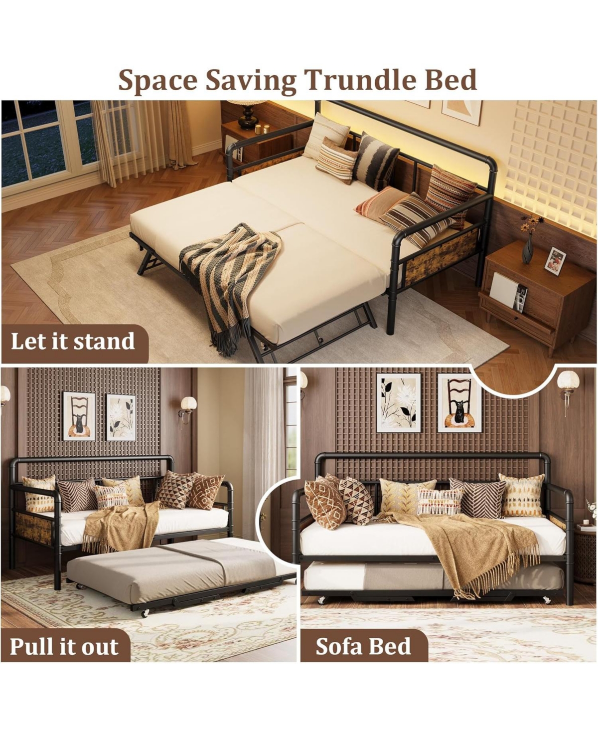 gaomon Twin Metal Daybed Frame, Steel Platform Bed for Space-Saving