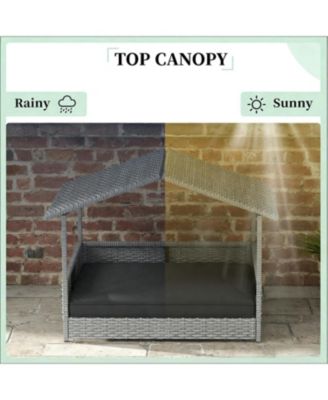 Rattan Dog House with Bed for Outdoor in Gray
