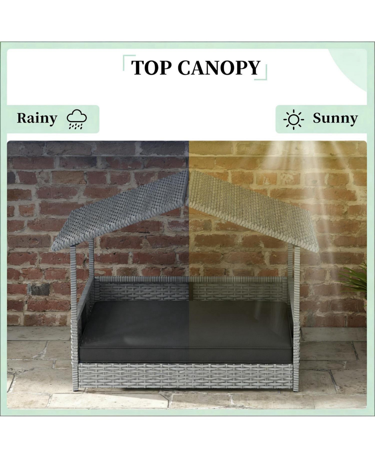 Aostirmotor Rattan Dog House with Bed for Outdoor in Gray