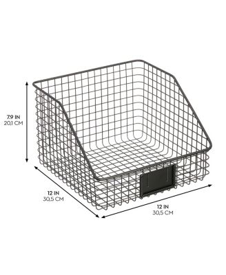 Metal Open-Front Pantry Basket with Label Plate - Set of 2 - Matte Black