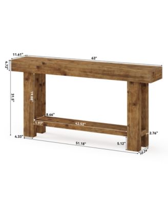63-Inch Solid Wood Long Console Table, Farmhouse Narrow Entryway Sofa Table with 2-Tier Storage, Rustic Brown