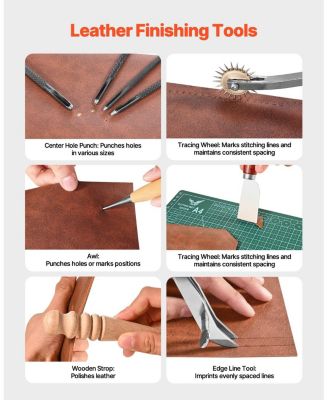 Leather Working Tools Kit, 59-Piece Leather Craft Set w/ Canvas Storage Bag, Punching, Sewing, Stamping & Sanding