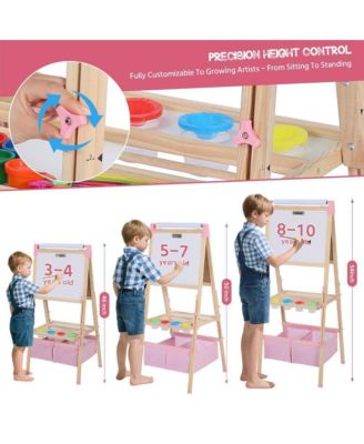 3 in 1 Kids Art Easel Set, Dual-Sided Art Station w/Whiteboard & Chalkboard