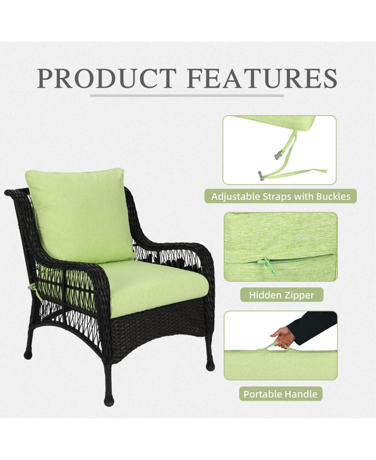 Aoodor Outdoor Deep Seat Cushion Set, Waterproof Patio Furniture Cushions with Adjustable Straps & Removable Cover, Set of 2