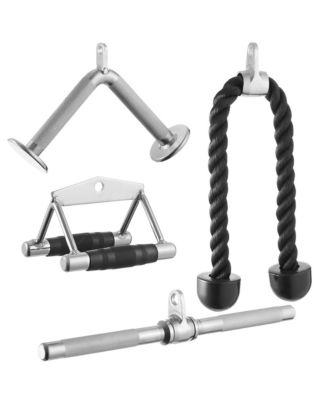 Cable LAT Pulldown Attachment 4 Piece Set Includes: Tricep Rope, Double D, Straight Bar, V Bar