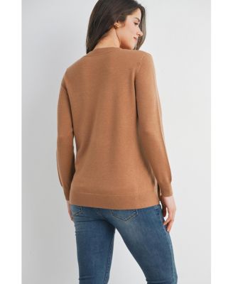 Maternity Crew Neck Side Button Knit Nursing Friendly Sweater