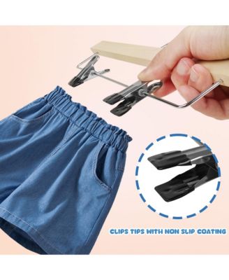 12-Pack Wooden Pants Hangers with Adjustable Clips