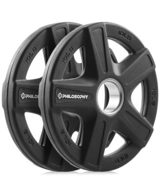 Set of 2 Rubber Coated 2-inch Olympic Grip Weight Plates (10 LB each) for Weightlifting